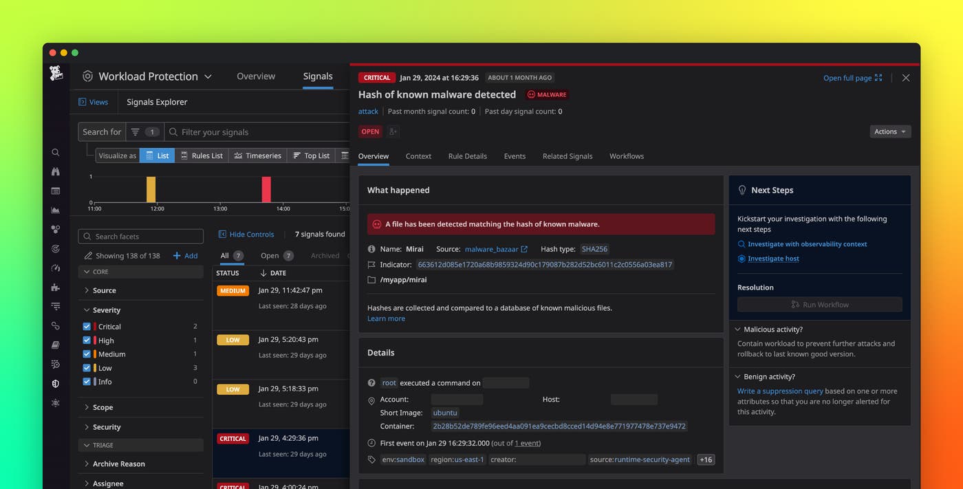 Detect malware in your containers with Datadog Workload Protection Detect malware in your containers with Datadog Workload Protection