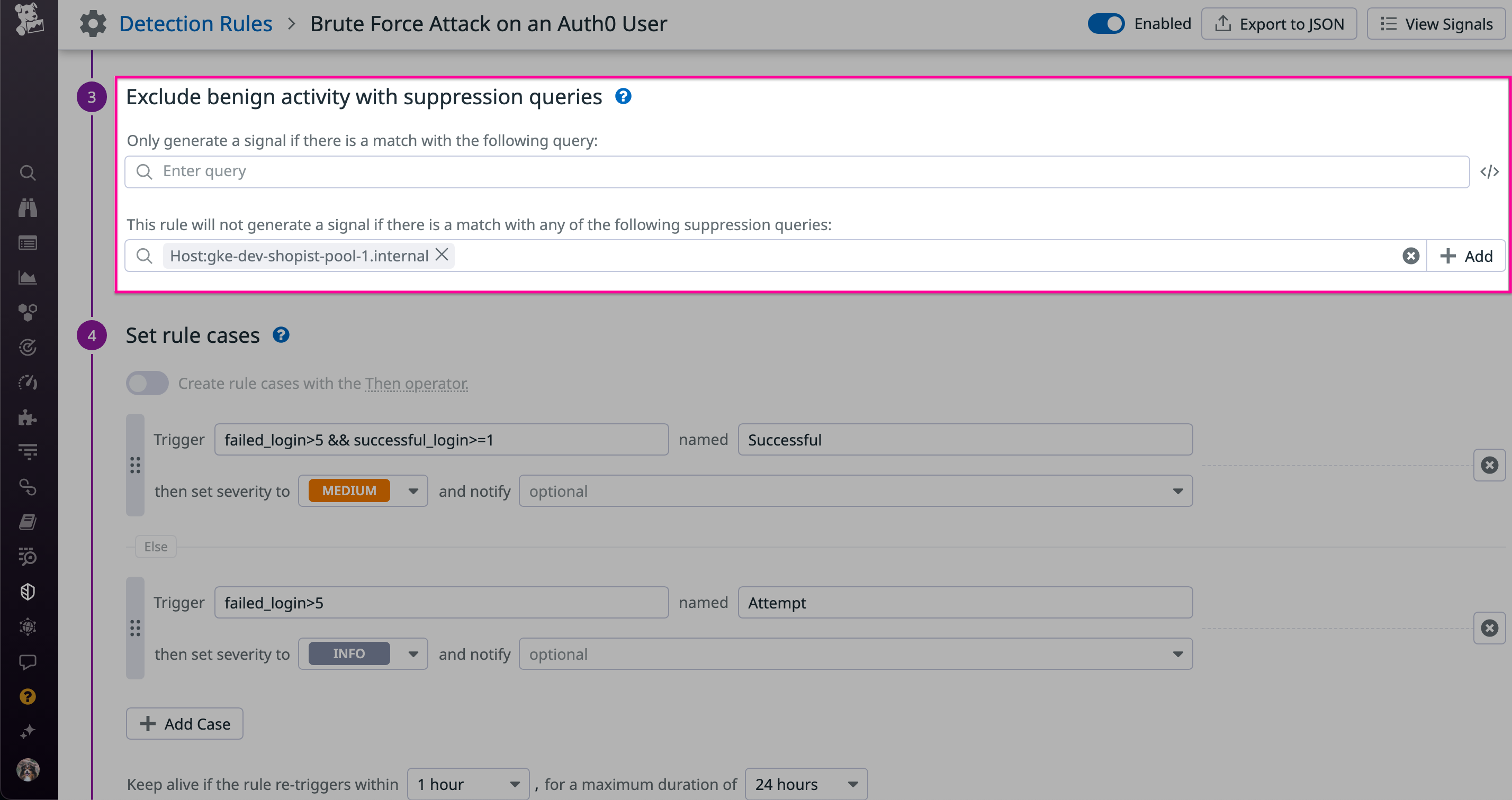 Create suppression lists in your Datadog detection rule
