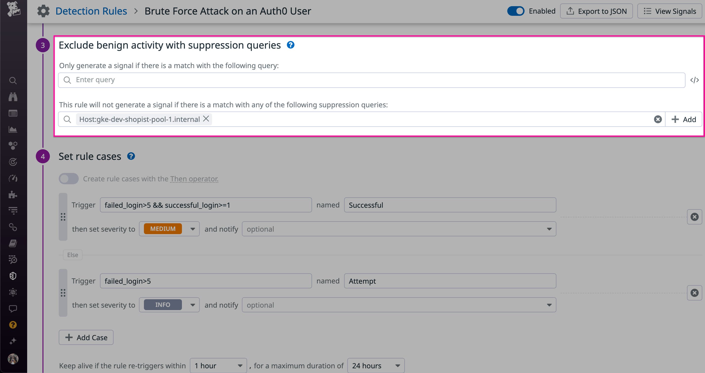 Create suppression lists in your Datadog detection rule Create suppression lists in your Datadog detection rule