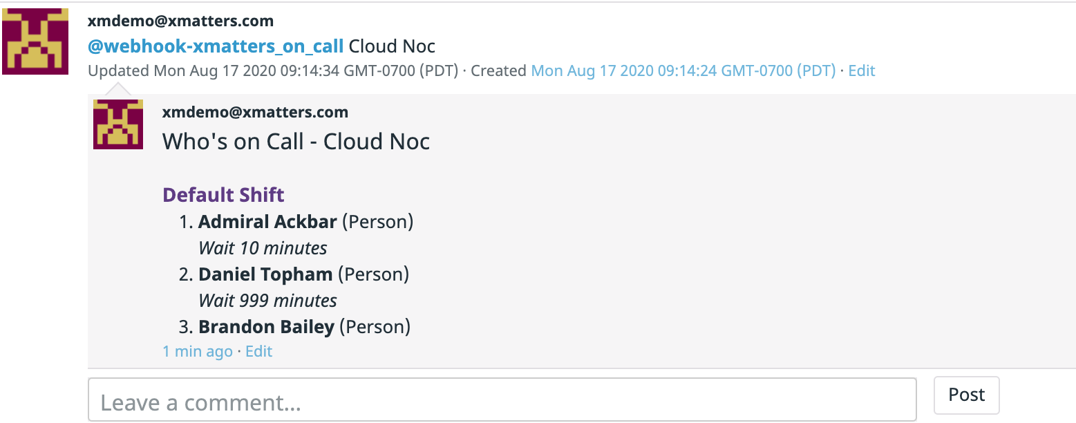 On-call webhook inside Datadog