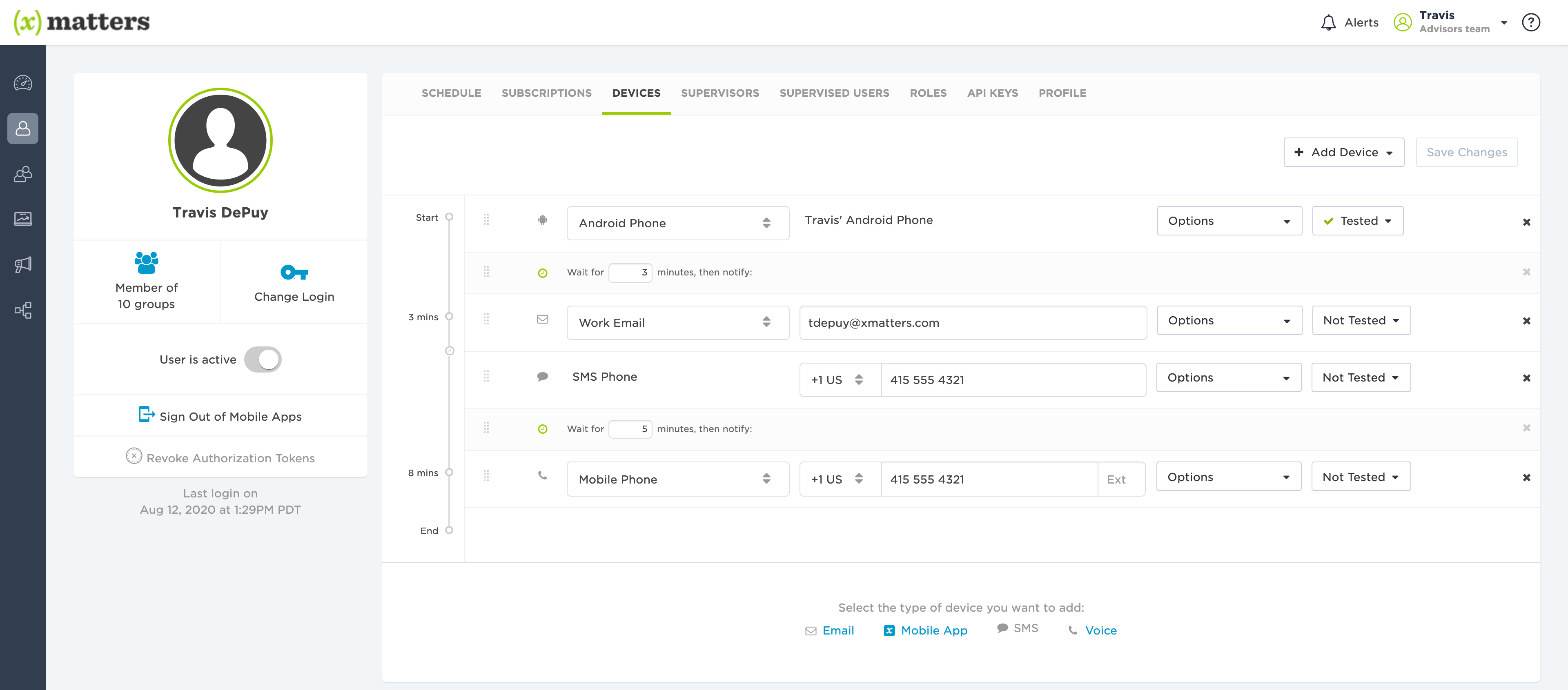 Schedule people and devices to receive notifications