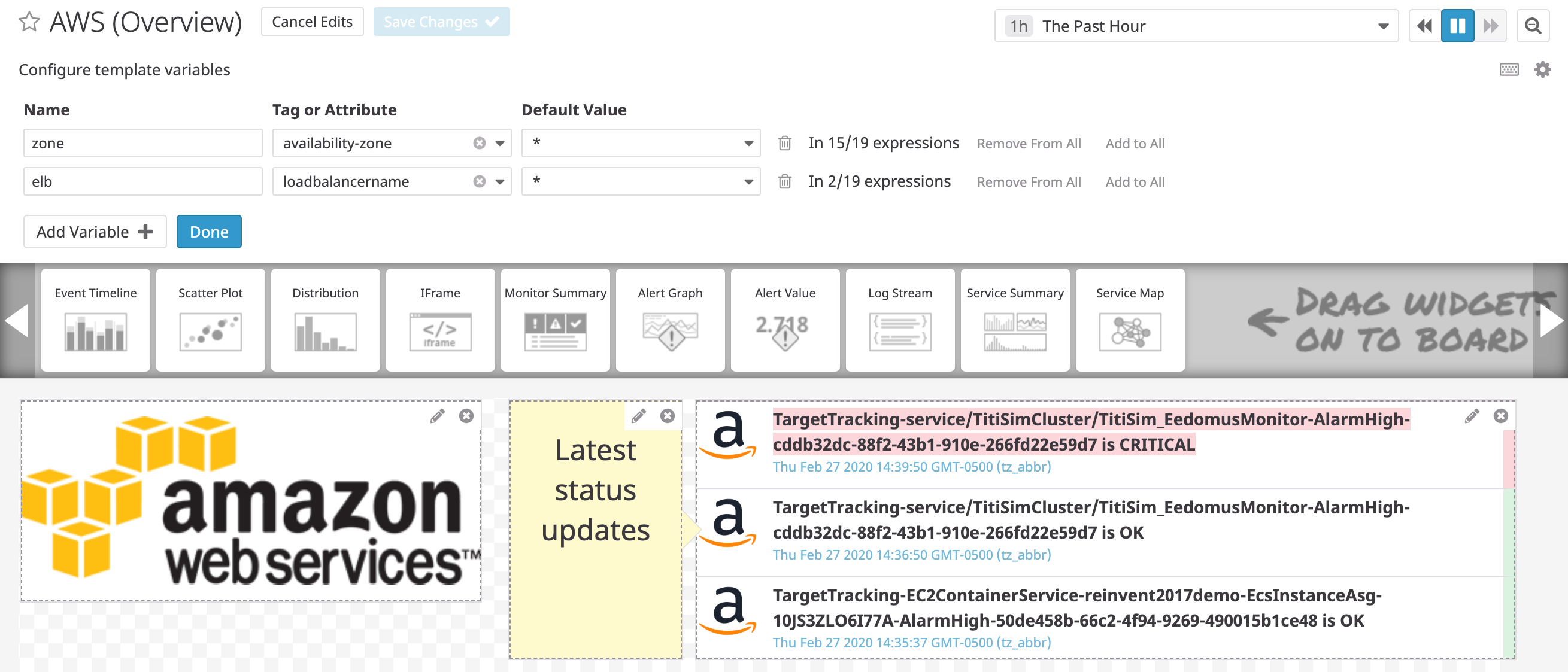Customize your screenboard with drag-and-drop widgets and template variables